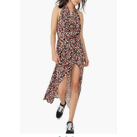 Free People Daria Halter Style Knit Maxi Dress Orange Print M - Picture 1 of 10